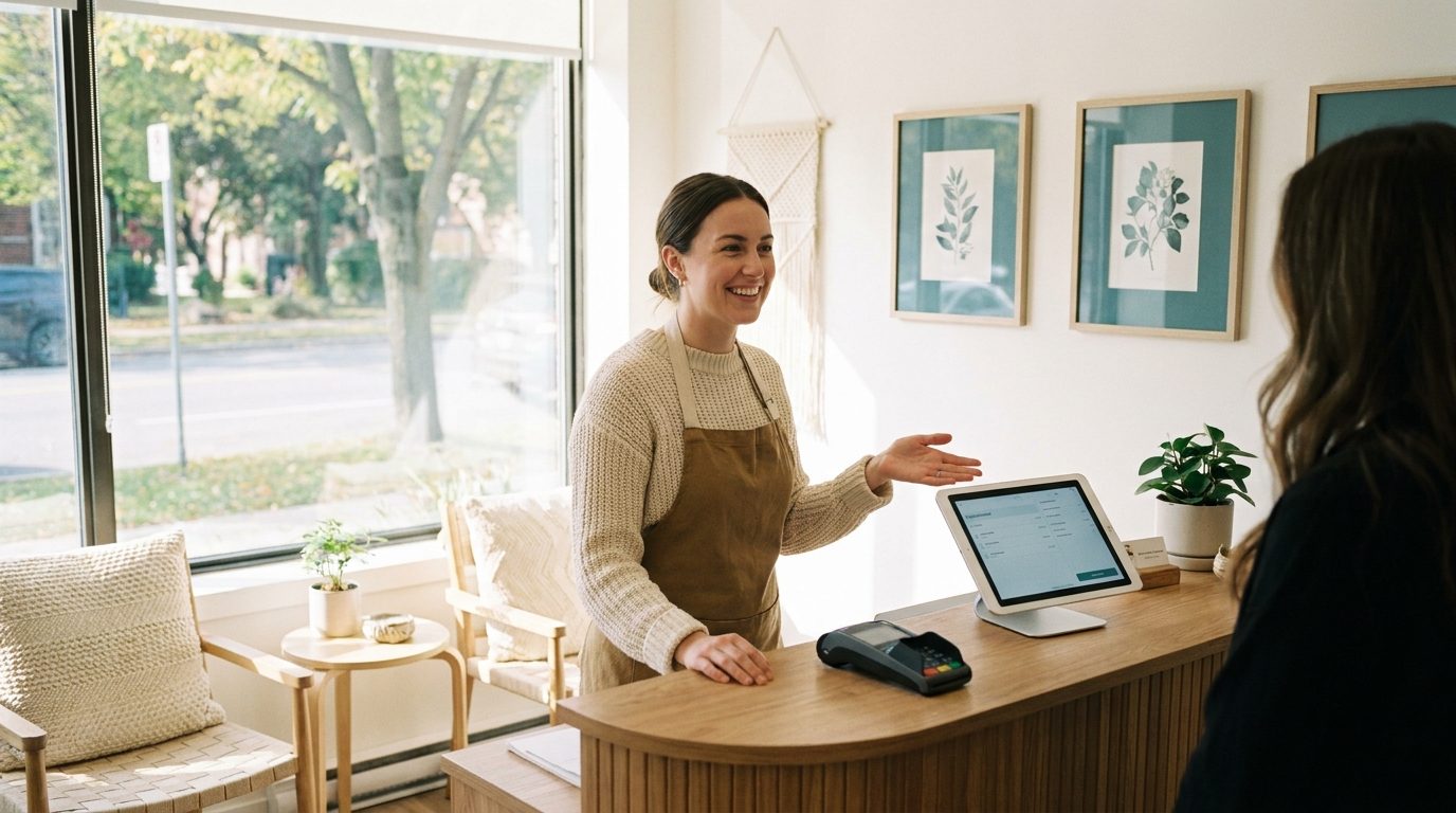 Friendly receptionist at the clinic front desk