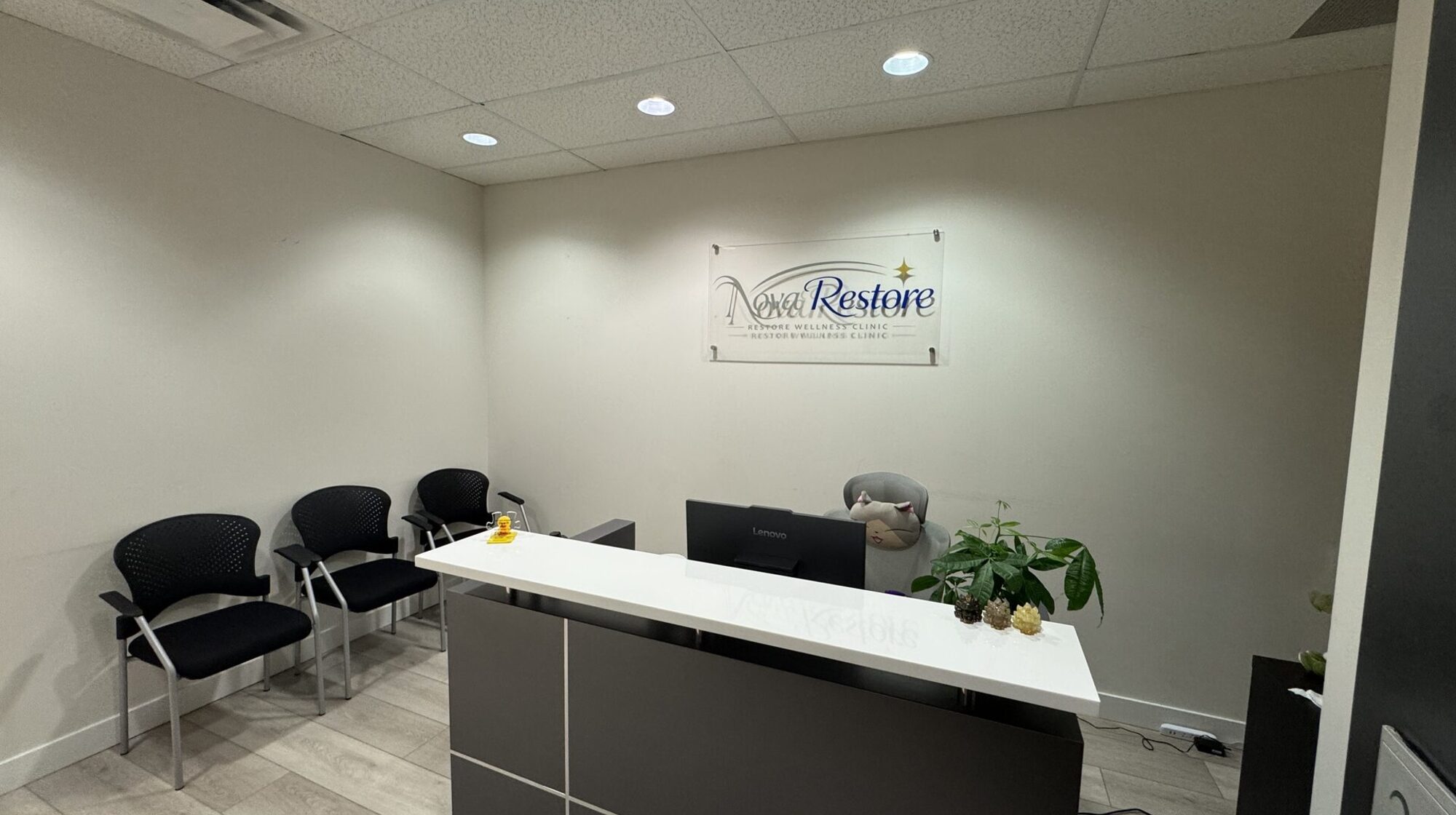 Reception desk at Nova Restore Wellness, Unit 202-4555 Kingsway, Metrotown, Burnaby