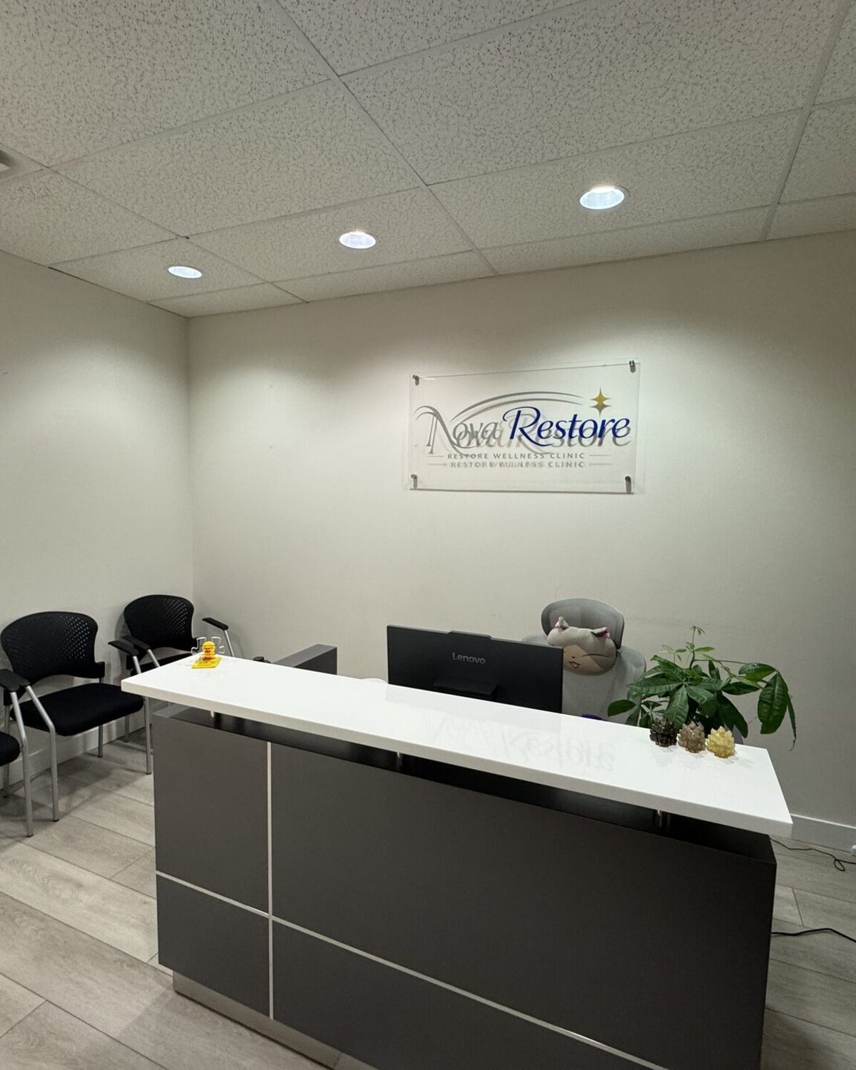 Reception and front desk at Nova Restore Wellness massage clinic in Metrotown, Burnaby