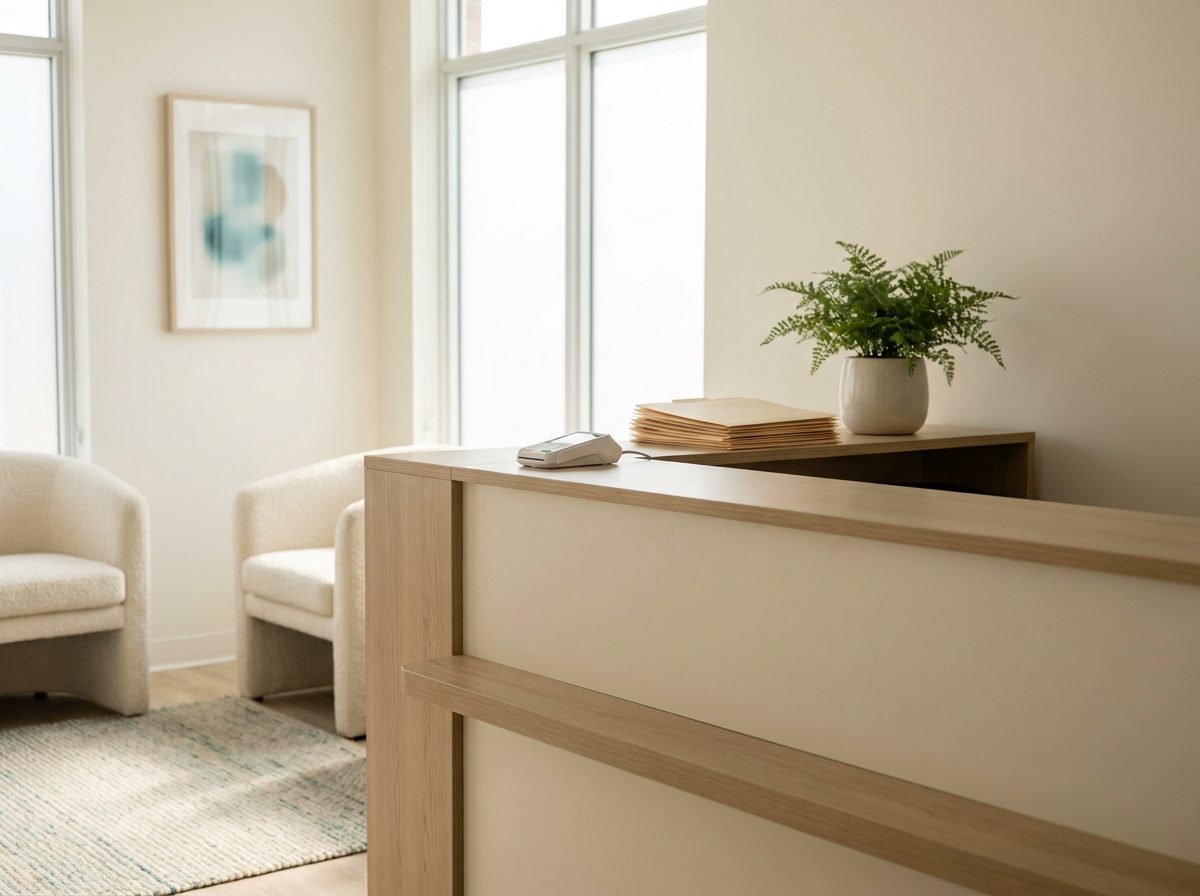 Clinic front desk with card reader for direct billing